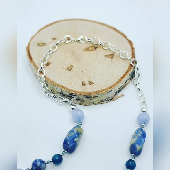 Sodalite, Aquamarine Quartz, Stainless steel chain necklace - Picture 4 of 4